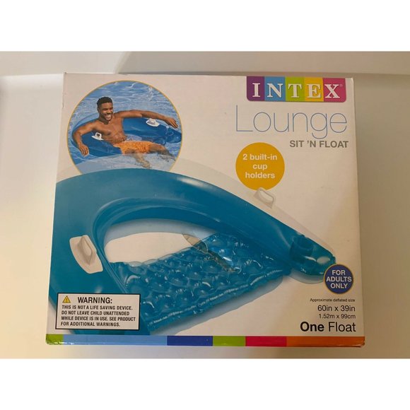 Intex Sit 'N Float Inflatable Lounge - Blue 2 Built In‎ Cup Holders 60in X 39in - Picture 2 of 6